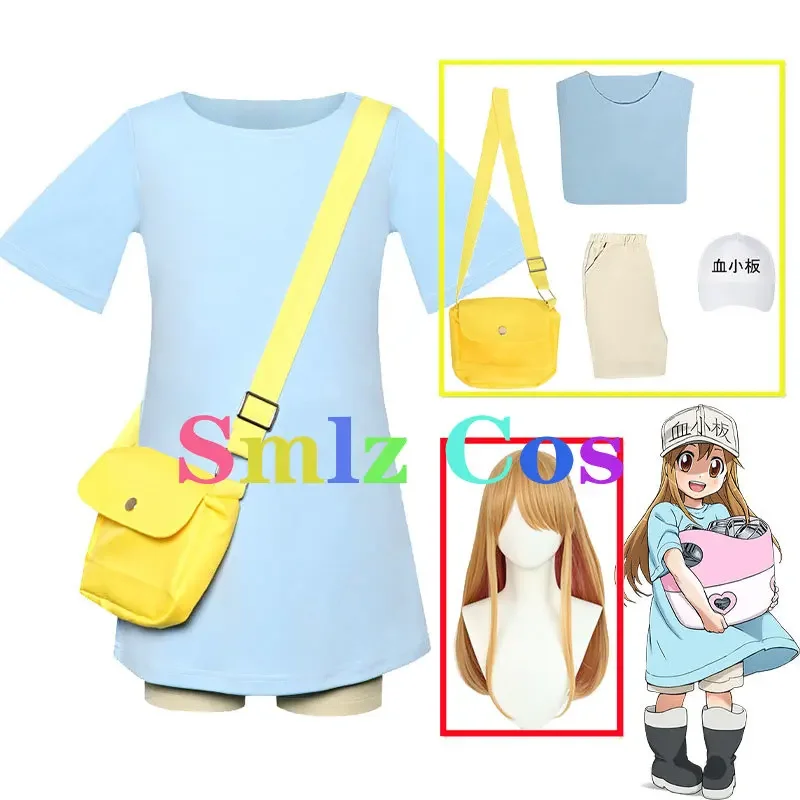 Plaquelet disfraz de Anime Cells at Work para niña, traje de Cosplay de Hataraku Saibou, vestido de niña, pantalones cortos, sombrero, bolsa, uniforme de fiesta