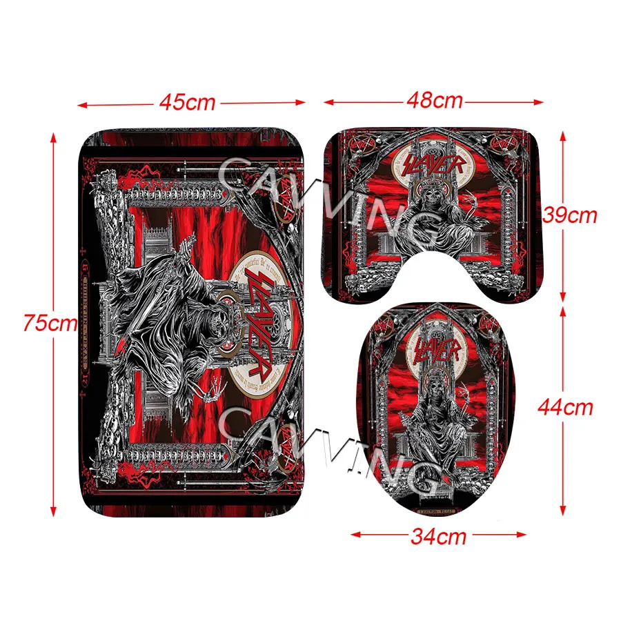 SLAYER Band 3D Printed Shower Curtains Waterproof Bathroom Curtain Anti-slip Bath Mat Set Toilet Rugs Carpets F07