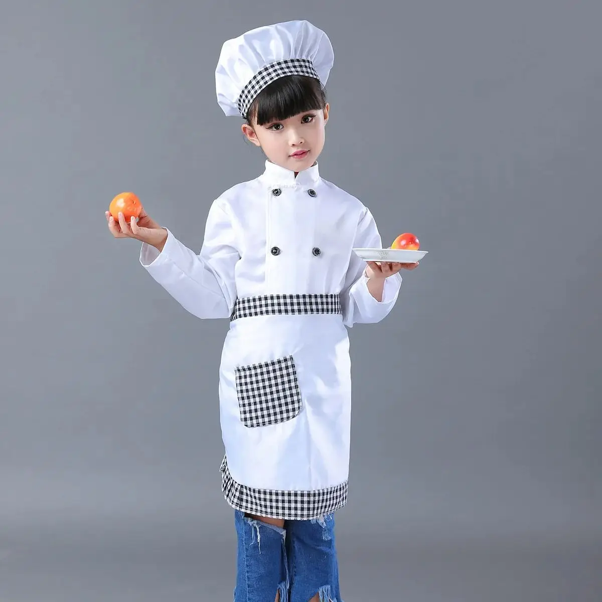 Toddler Kids Cook Chef Uniform Children Kitchen White Hat Cap Work Coat Restaurant Halloween Performance Stage Disguise Costume