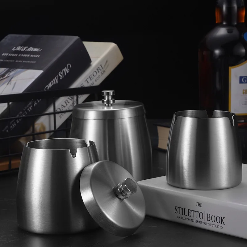 Stainless Steel Windproof Ashtray, Tapered Raised with Columns, Home Living Room, Hotel Bar KTV Covered  Ashtray