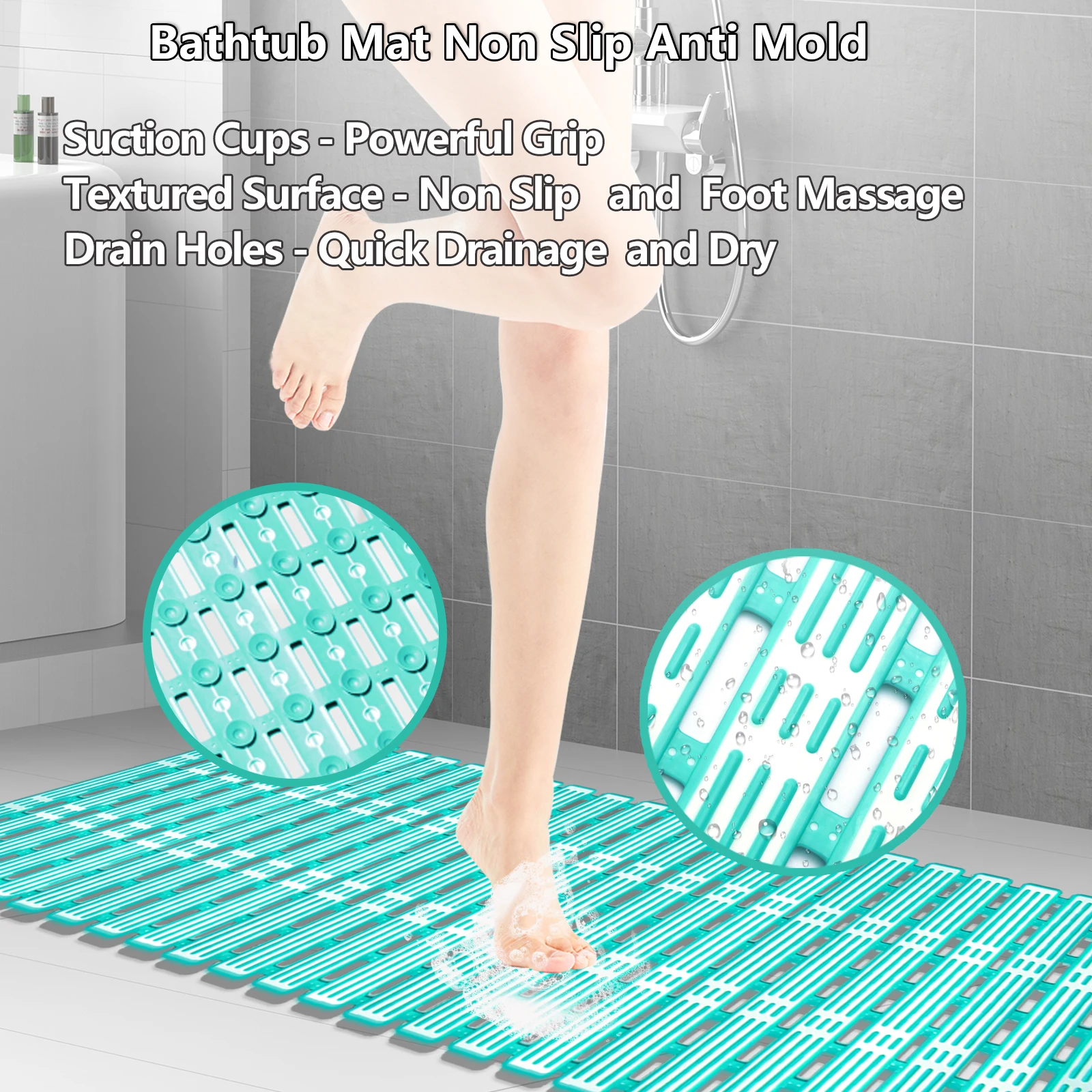 

Коврик для ванны, нескользящий Противоскользящий Быстросохнущий коврик для душа с присосками, легко чистить Коврик для ванны