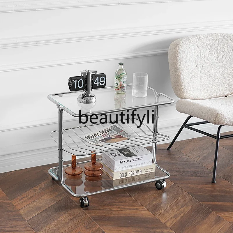 

ss25 Small table shelves in the corners of the medieval glass sofa, mobile coffee table trolley