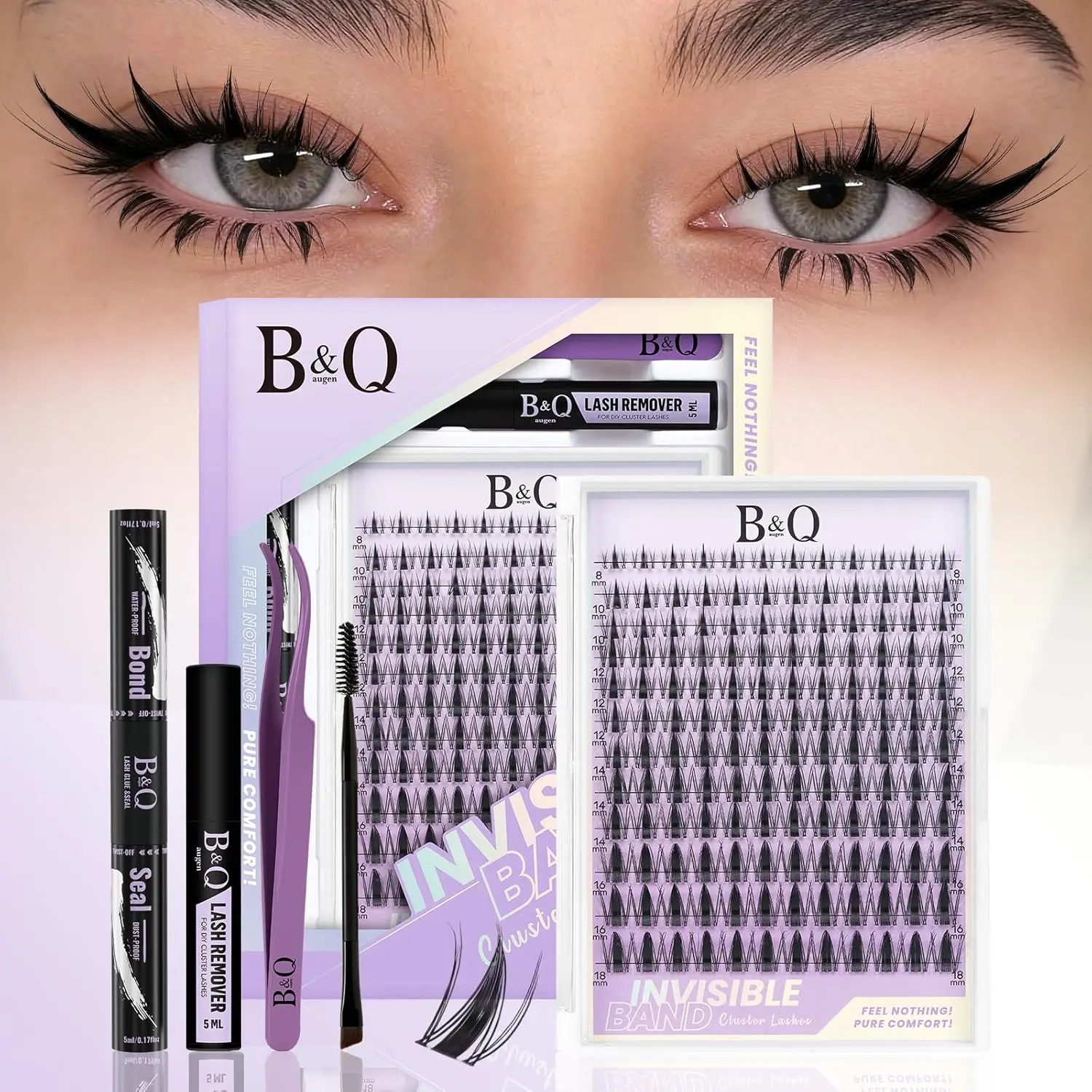 

DIY Lash Clusters Kit for Beginners - 144pcs Wispy Manga Lashes with Invisible Band for Natural Salon Look at Home