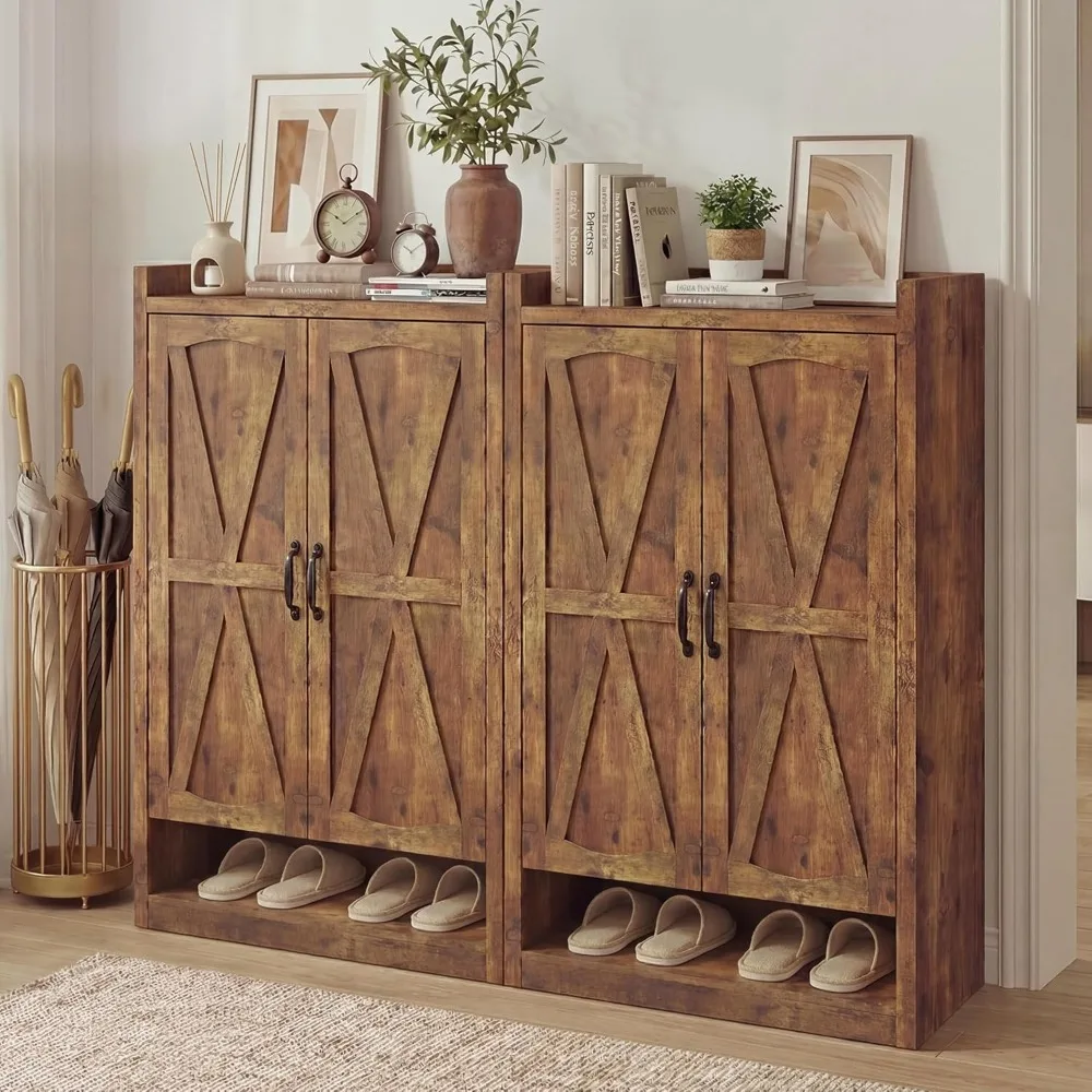 

Tall Wooden Entryway Shoe Cabinet with Seven Tiers and Adjustable Shelves in Rustic Brown Finish