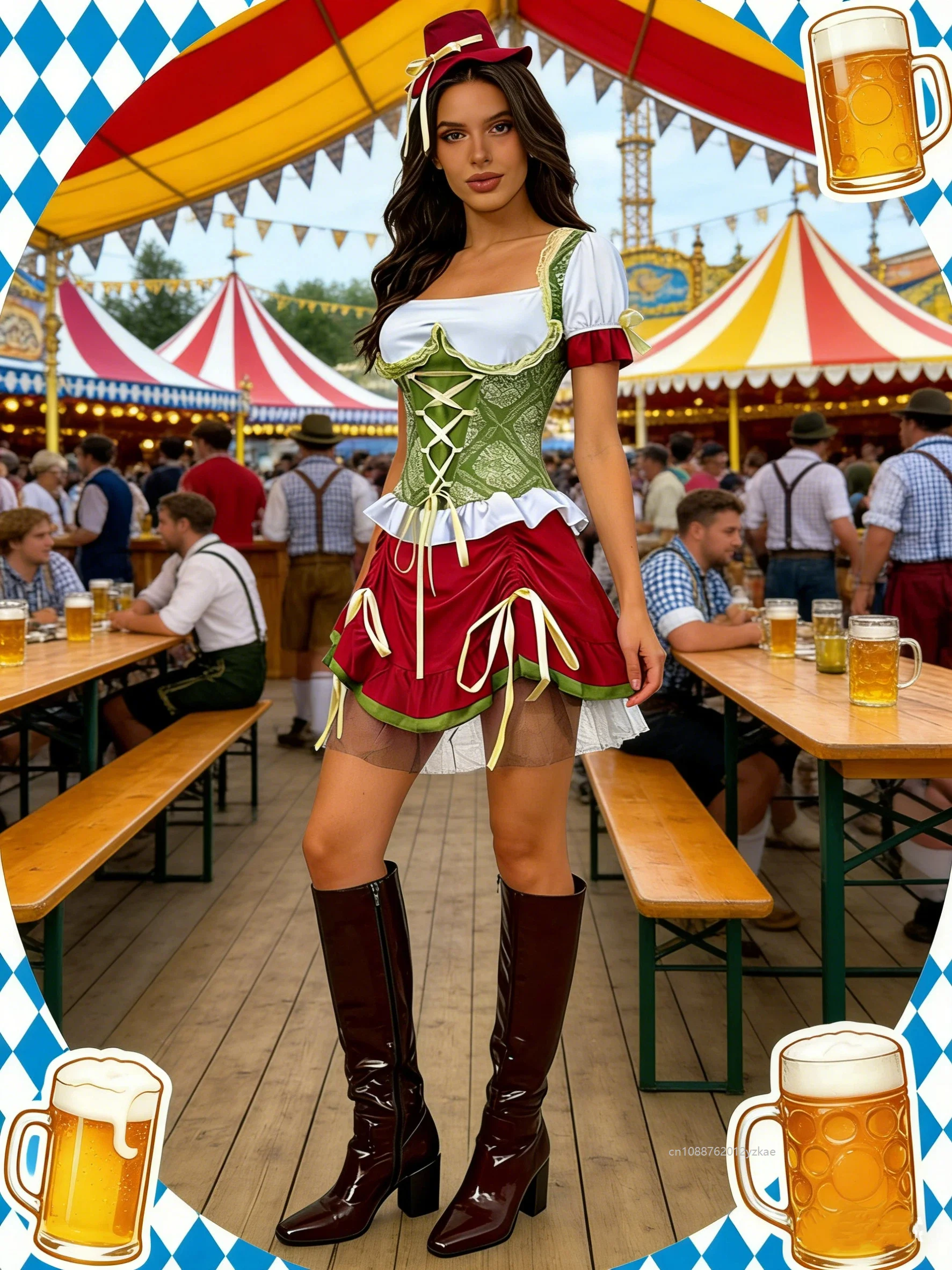 

New Women's Munich Waitress Maid Costume Cosplay Adult Bavarian Oktoberfest Dress Beer Carnival Party Skirt Outfit Set 2026