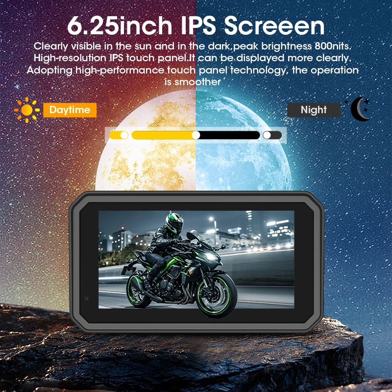 6,25 inch draagbare motorfiets Carplay GPS voor Moto Navigatie IPX7 waterdicht scherm Draadloze Android Auto Motobike Monitor