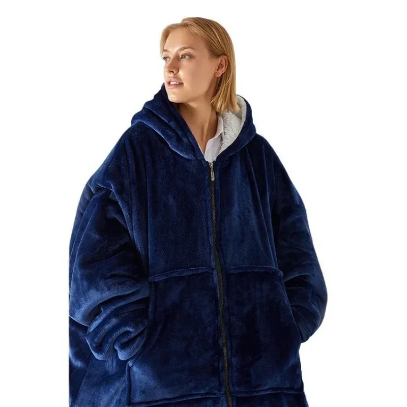 

Men And Women Pajama With Fleece Wacthing TV Loose Home Wear Blankets Solid Color Thickened Lazy Blanket With Hood