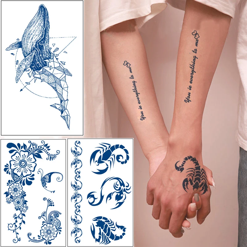 

Juice Ink Tattoos Body Art Lasting Waterproof Temporary Tattoo Sticker Flower Moon Letter Tattoo Arm Fake Tattoo Women Men