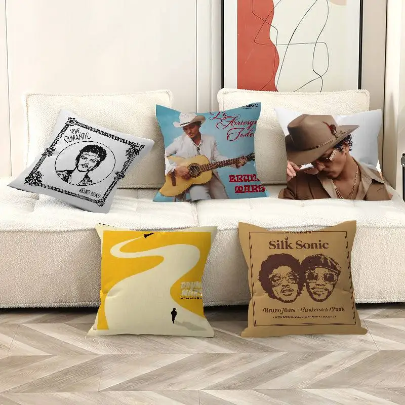 Rap Singer Cool Bruno Mars Pillow Covers Cartoon Sofa Decorative Home Double-sided Printing Short Plush Cute Cushion Cover