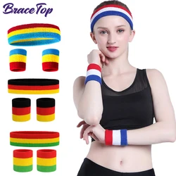 BraceTop Sports Headband Wristband Set Fitness Running Cycling Sweatband Sweat Headband Unisex Elastic Breathable Yoga Hair Band