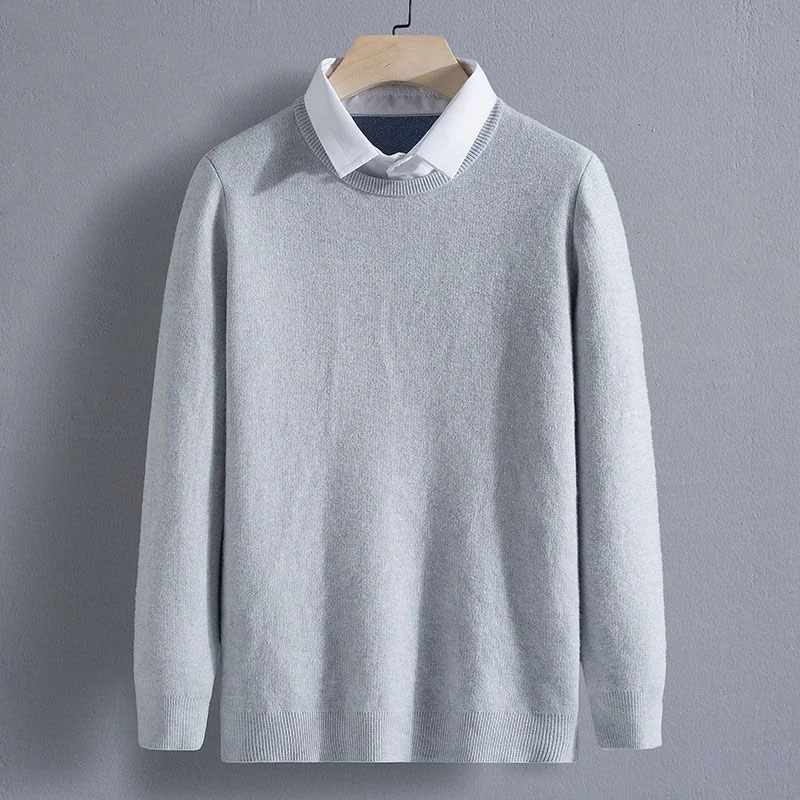 ملابس رجالية خريف شتاء كم طويل بلايز جديدة تي شيرت رقبة مستديرة موضة جديدة مريحة بلون البلوزات