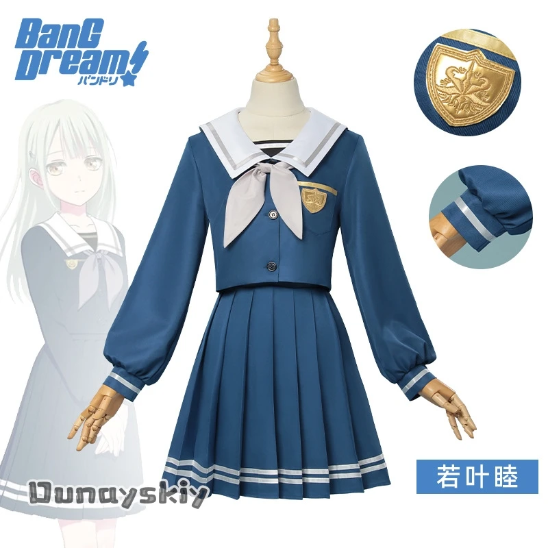 Anime BanG Dream! It's MyGO!!!!!Wakaba Mutsumi Cosplay Costume Blue Student Uniform Dress Wig Sailor Suit JK jirai kei Outfit