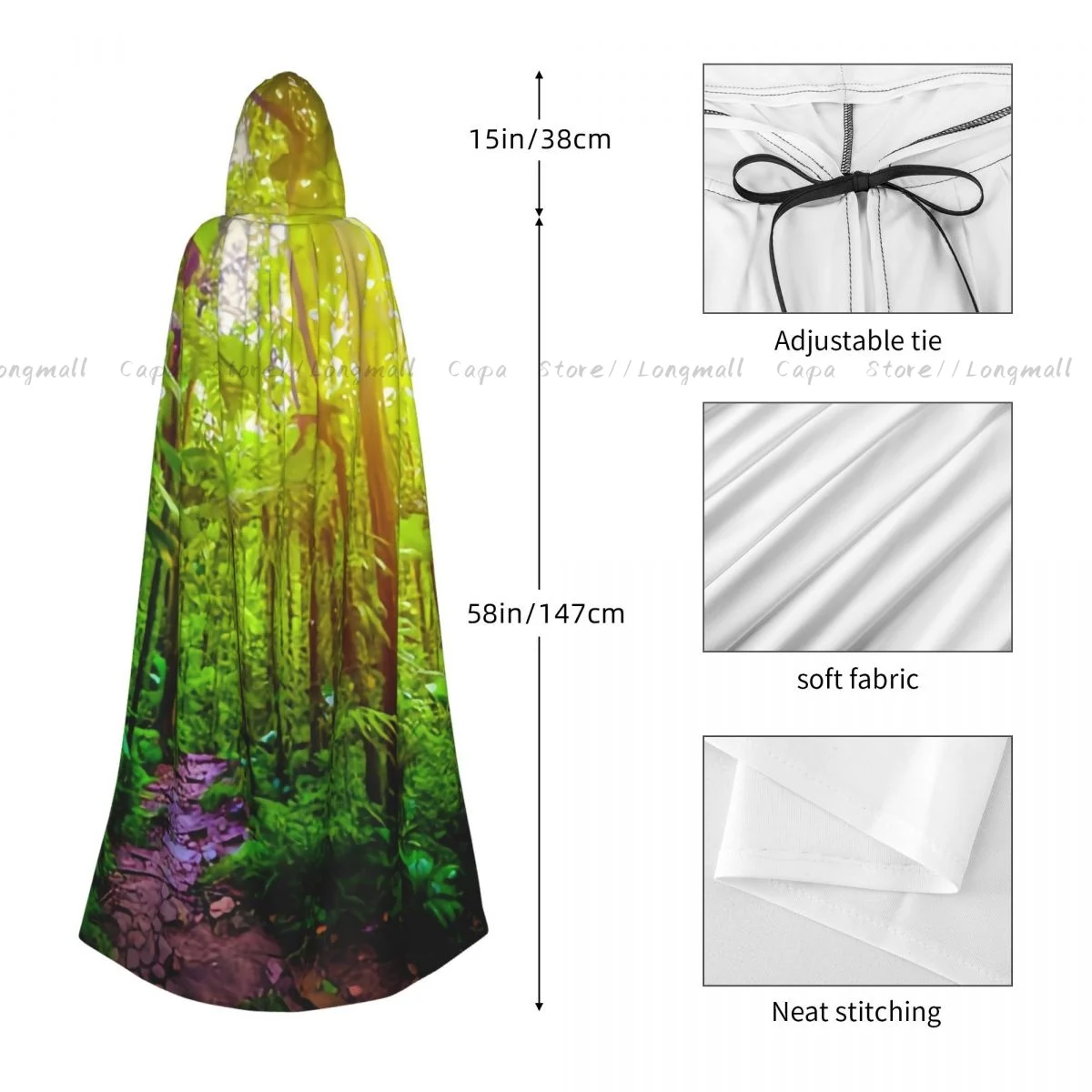 الطريق في الغابة تحت عباءة الشمس اللامعة مقنعين تأثيري حلي هالوين الكبار حفلة طويلة الرأس #5