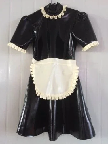 

Latex Rubber Dress Black White Apron Women Fashion Hip Suit Halloween