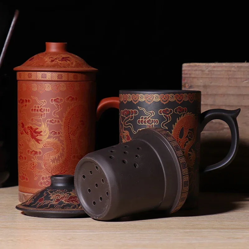 Yixing Handmade Purple Clay Pu'er Tea Cup with Filter Ceramic Cups Office Water Cups Gift Travel Kung Fu Tea Set Drinkware