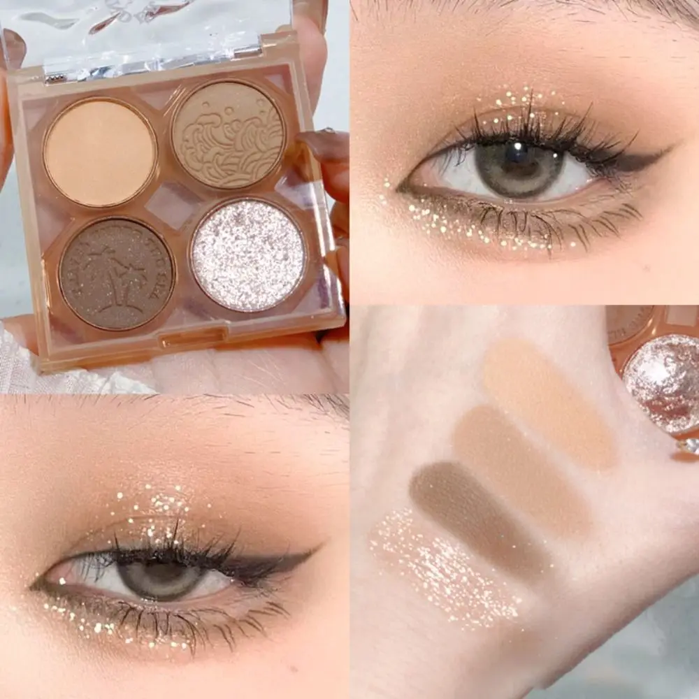 Mini Palette de Fards à Paupières de Quatre Couleurs pour Fille, Maquillage Cosmétique Scintillant, Ondulation de l'Eau, Paillettes Vertes, Longue Durée, 256