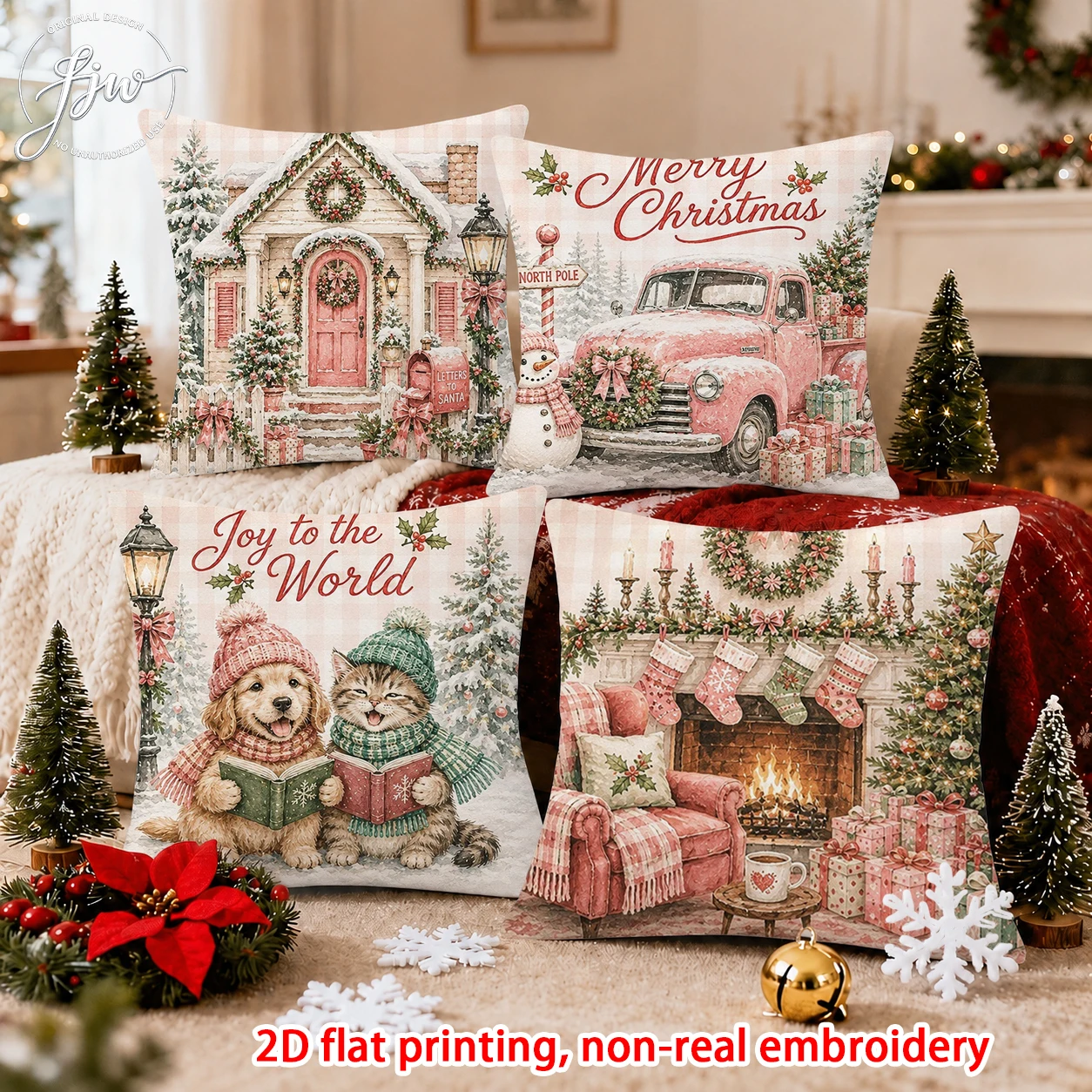 1pcs Christmas Throw Pillow Covers Farmhouse Red Truck Snowman Cardinal Holiday Decorative Cushion Cases for Home Sofa Bed