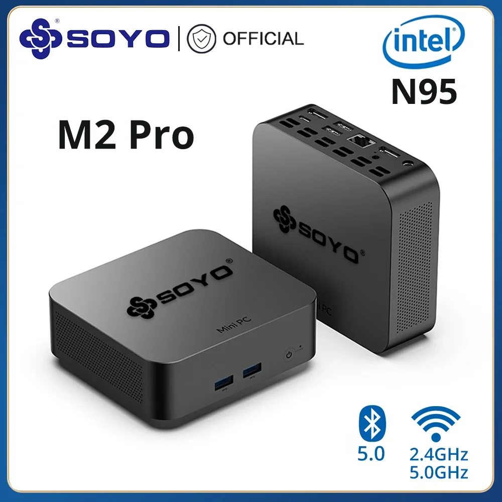 SOYO M2 프로 휴대용 미니 PC, 데스크탑 오피스 컴퓨터용, 인텔 N95 CPU, DDR4 8/16GB RAM, 256/512G, M.2 SSD, 윈도우 11, 와이파이 6, HDMI + DP