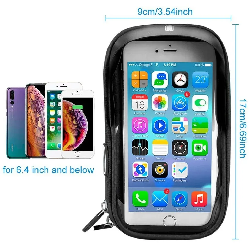 Wodoodporny uchwyt na telefon do roweru/motocykla, torba na telefon z ekranem dotykowym 6.4 cala, uchwyt na kierownicę rowerową do iPhone 12 Pro, Samsung — zdjęcie produktu 2