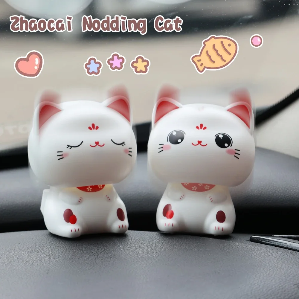 Solar Power Fortune Cat Car Jewellery Cute Fortune Cat Nodding Jewellery Car Dashboard Centre Console Auto Interior Accessories