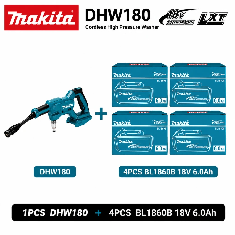 Original Makita DHW180 Tragbarer Hochdruckreiniger Kabellos 18V Akku-Reiniger Drahtlose Wasserspritzpistole für Auto LKW SUV Fahrrad Motorrad Garten Terrasse Zaun Außenreinigung Kompatibel mit Makita