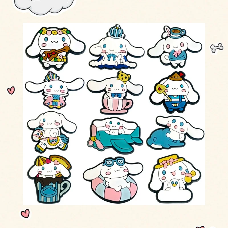 

12Pcs Sanrio Shoe Charms Accessories Cinnamoroll PVC Shoe Decrations Wristband Buckle X-mas party Gifts Cartoon Shoe Accessories