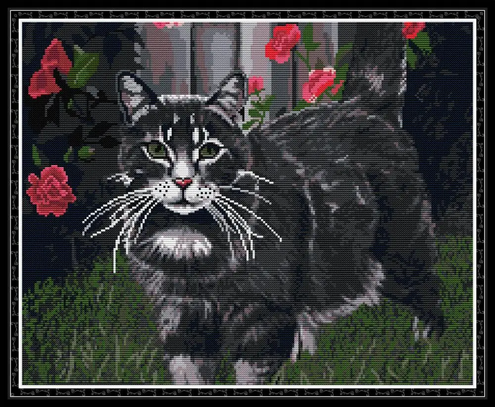 

Cross-stitch Complete Set Black Cat Kit Stamped Printed Counted Unprinted Cloth DMC Needlework Home Decor