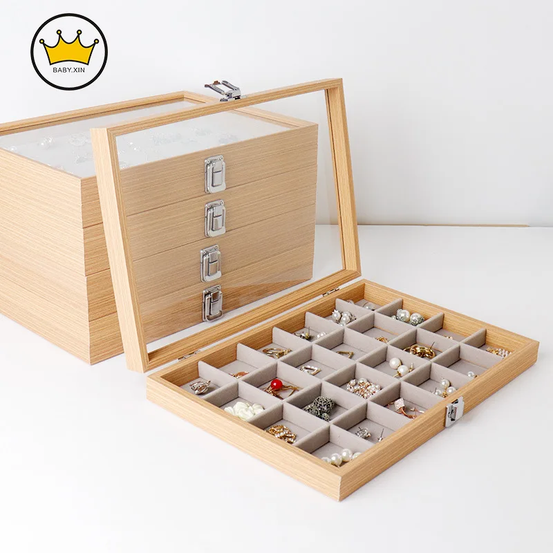 Rosewood Jewelry Case Earrings Stud Watch Bracelet Ring Bracelet Storage Box Organizer with Lid