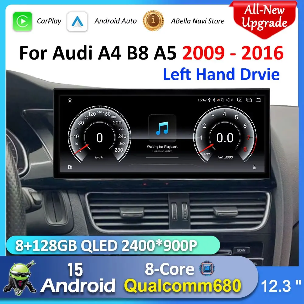 

Android 15 Left Hand Drvie for Audi A4 B8 A5 2009 - 2016 Car Radio Video Player Carplay Navigation GPS 4G HD Touch Screen