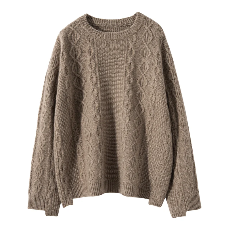 2024 Autumn/Winter  Loose Women O-neck Sweaters 100% Goat Cashmere Knitted Leisure Pullovers Ladies Jumpers Warm Soft Clothes