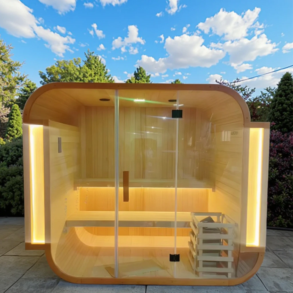 Customizable 2-4 Person Solid Red Cedar Wood Electric Modern Outdoor Villa Sauna Room Intelligent Control Health Benefits Sauna