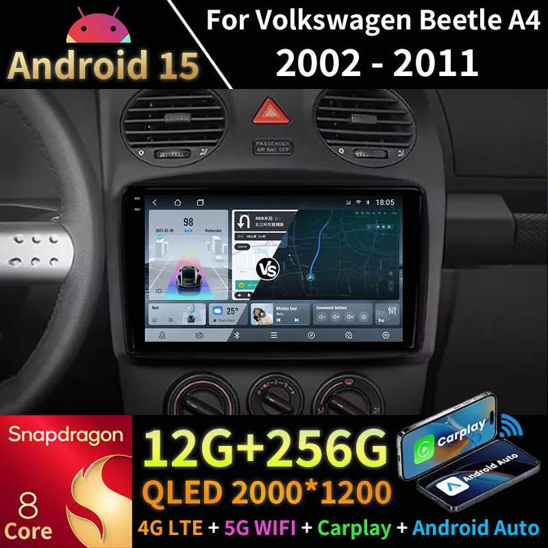 Android 15 For Volkswagen Beetle A4 2002 - 2011 Carplay 2din Head Unit Auto GPS Wifi Navigation Car Radio Navi Stereo DSP 4G LTE