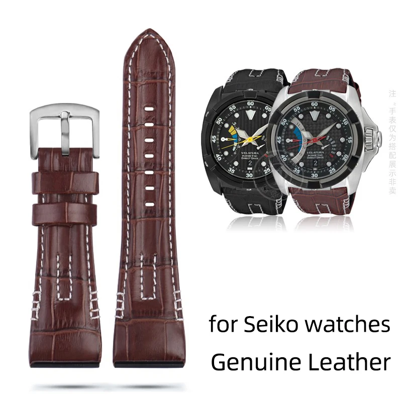 Watch Band For Seiko VELATURA/SRH series SRH013 SPC007J1 watchband 26mm Genuine Lea-ther with stainless steel buckle strap