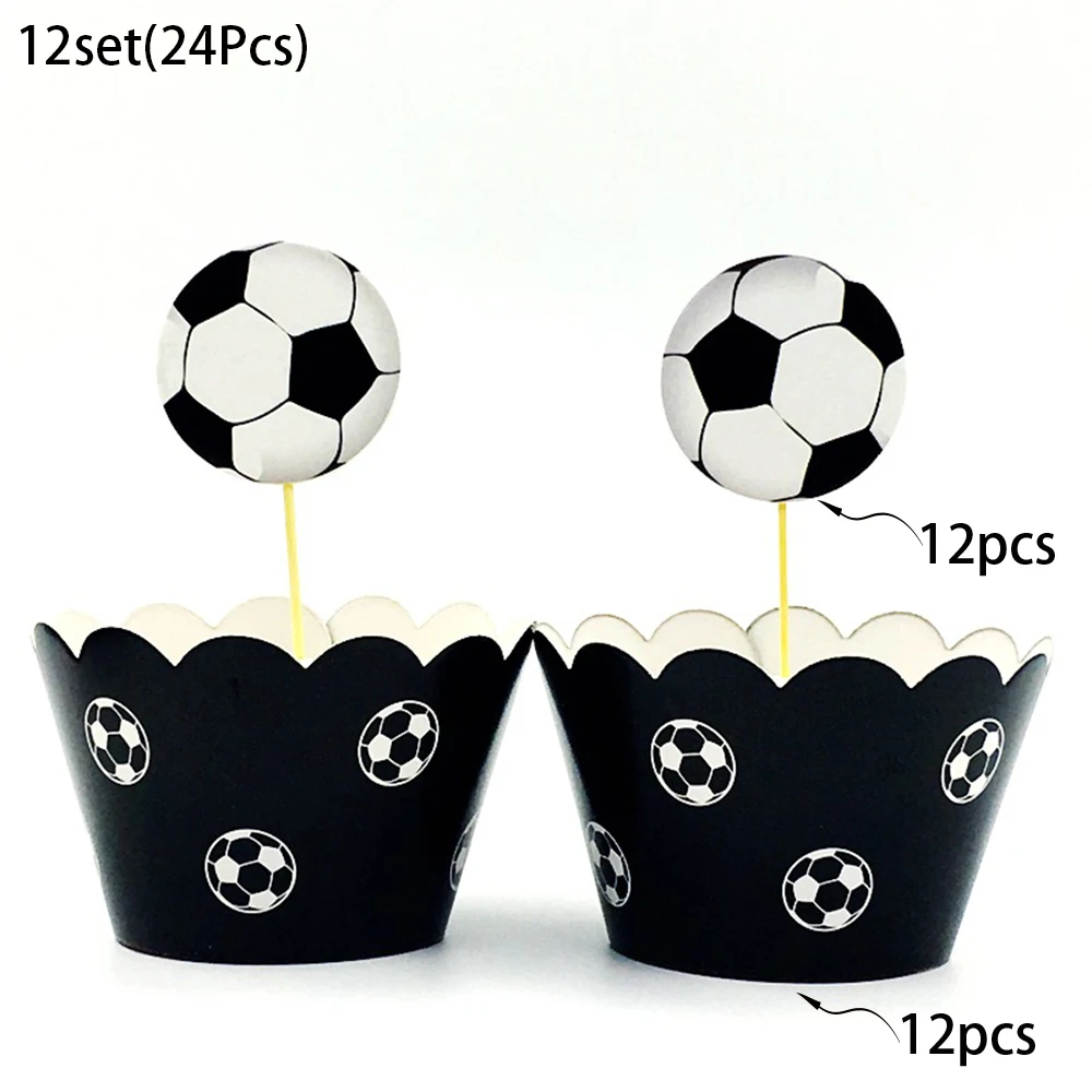 Soccer Theme Cake Topper Cupcake Topper Wrapper Football Ball Athletes Pattern Boys Happy Birthday Party Decoration Supplies