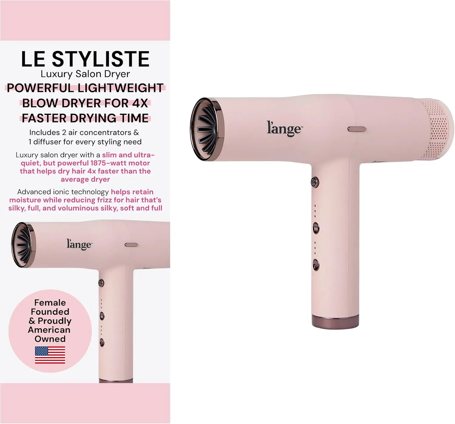 

Quiet Brushless Hair Dryer with Diffuser, 1875W for Fast Drying, 3 Heat & Speed Settings - Ideal for Blowouts