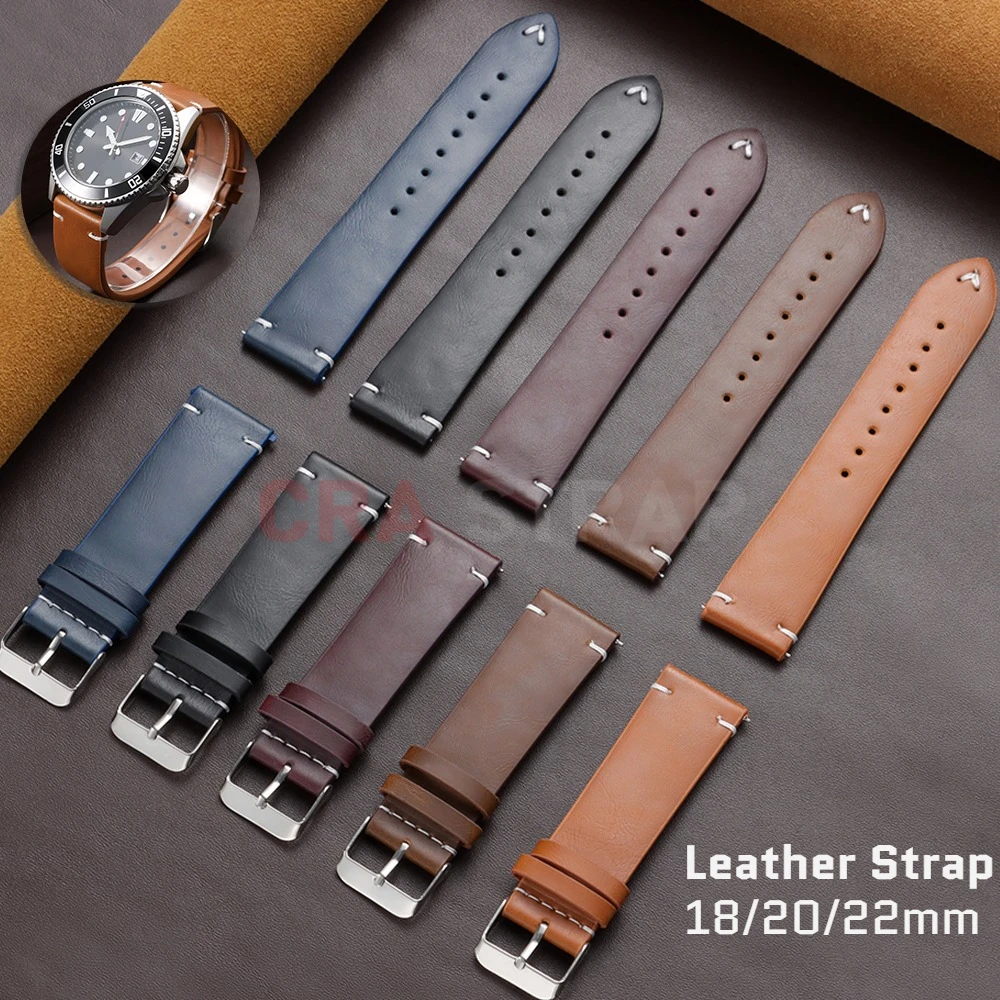Calf Leather Watch Strap 18mm 20mm 22mm Universal Business Band Women Men Bracelet Silver Pin Buckle Wrist for Seiko for Omega