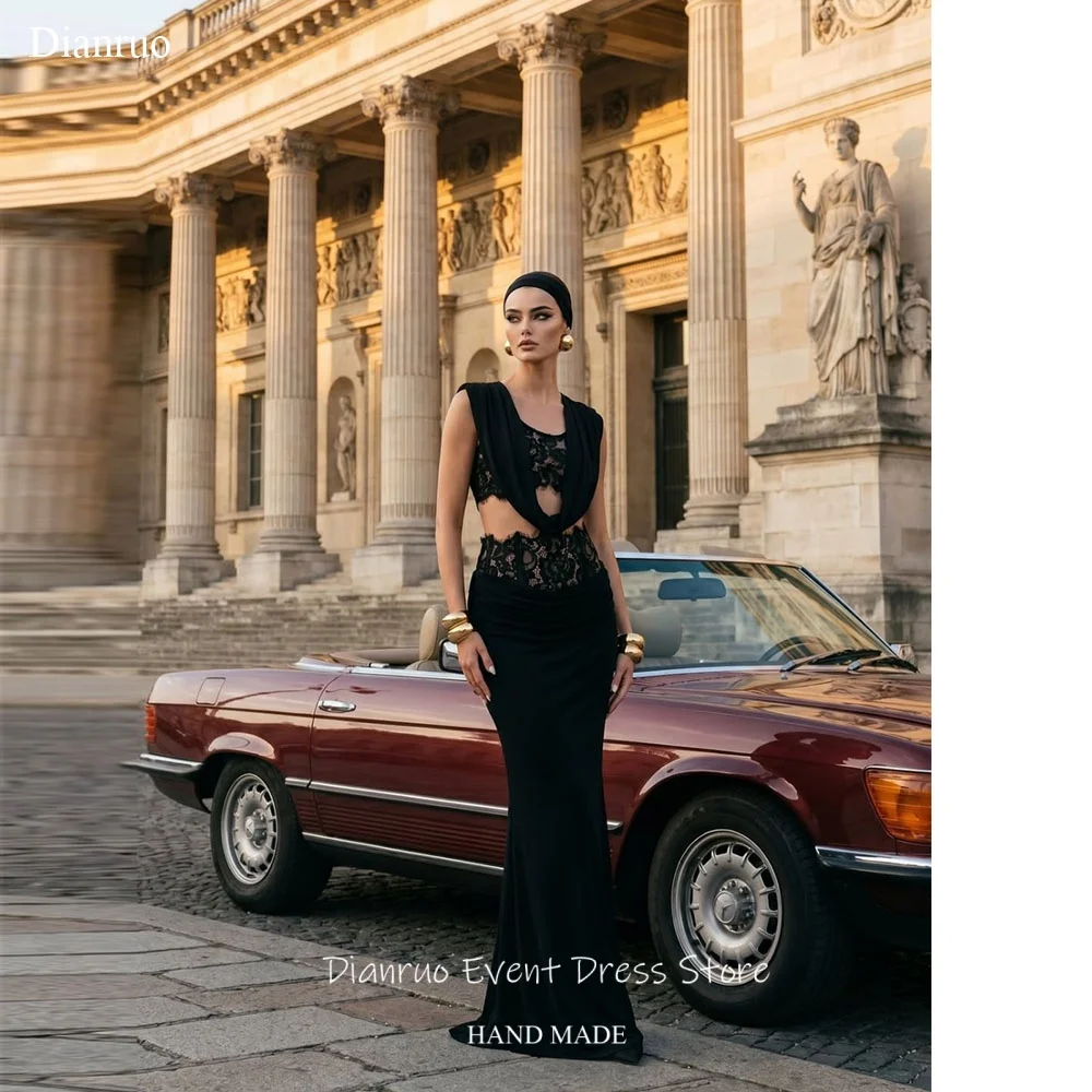 Dianruo-Vestido de noche de sirena sin mangas, Vestido de fiesta de gasa con aberturas sexys, Vestidos elegantes con apliques para mujer, personalizados