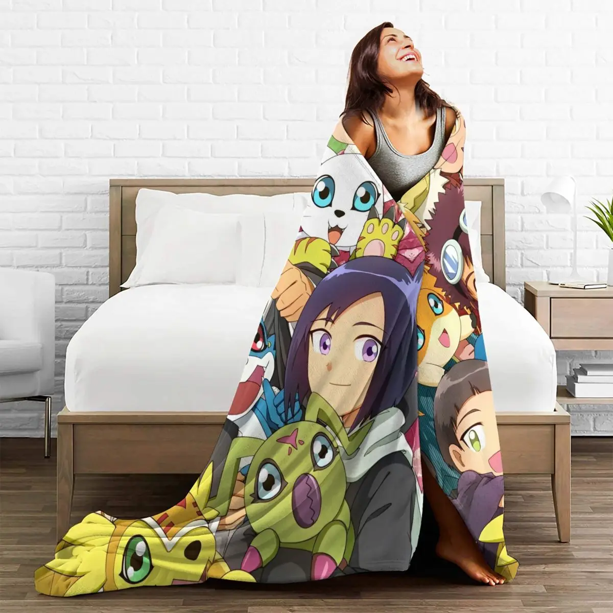 Warm Soft Blanket Travel Cartoon Digimon Adventure Monster Throw Blanket Flannel Bedspread For Home Decor Sofa Bed Cover