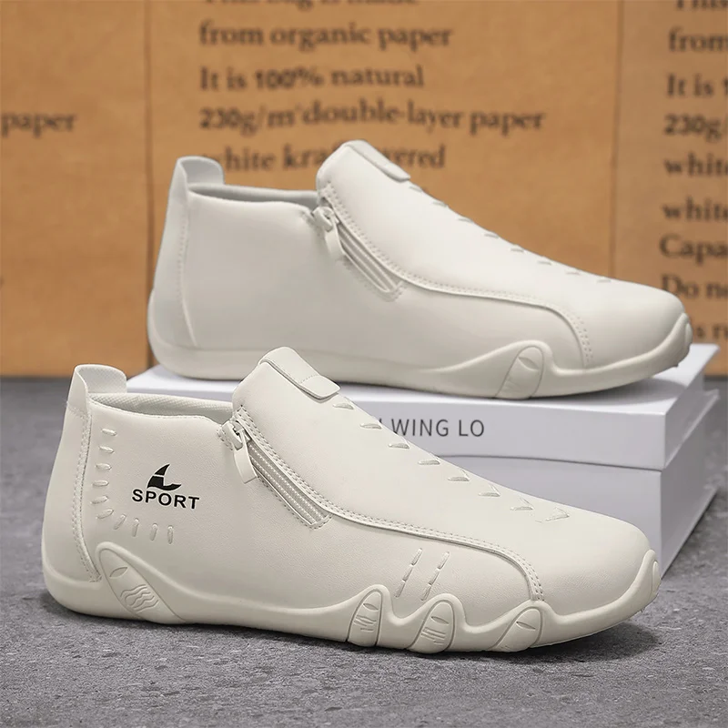 

Мужские короткие ботинки с боковой молнией, универсальная модная мужская обувь на плоской подошве, подходящая для спортивной повседневной обуви на открытом воздухе