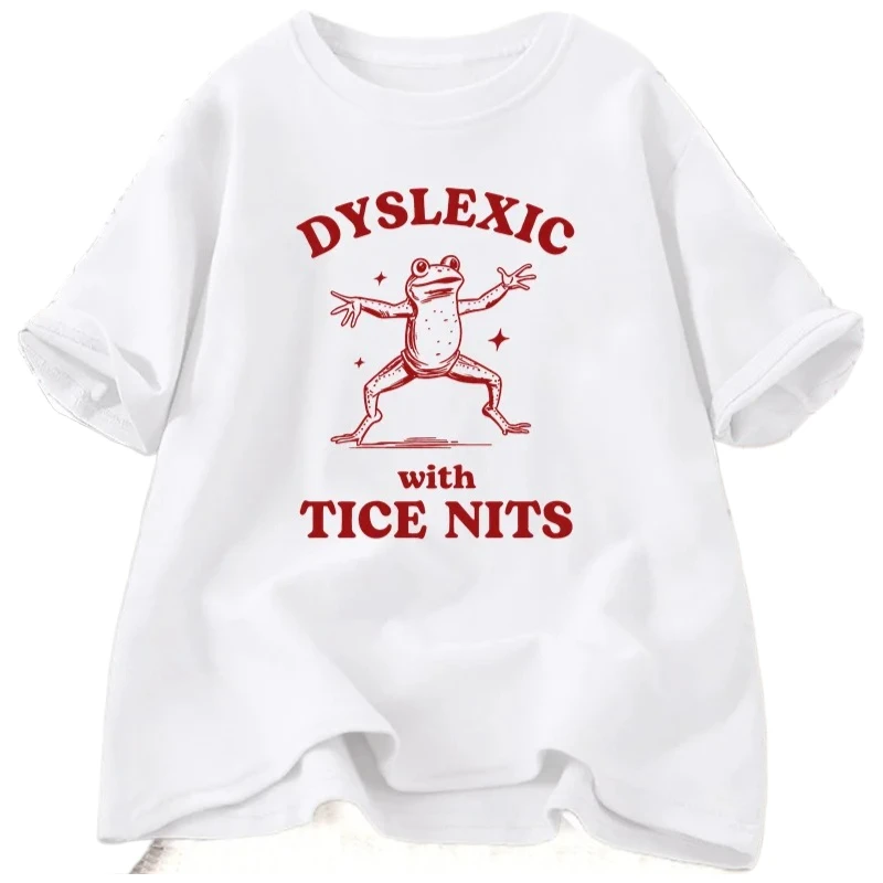 เสื้อยืดผู้หญิงลายกราฟิกตลกๆ ลายกบ ตลกขำขัน แนวมีม แขนสั้น สไตล์ฮาราจูกุ เสื้อผ้าผู้หญิงแนวสตรีท