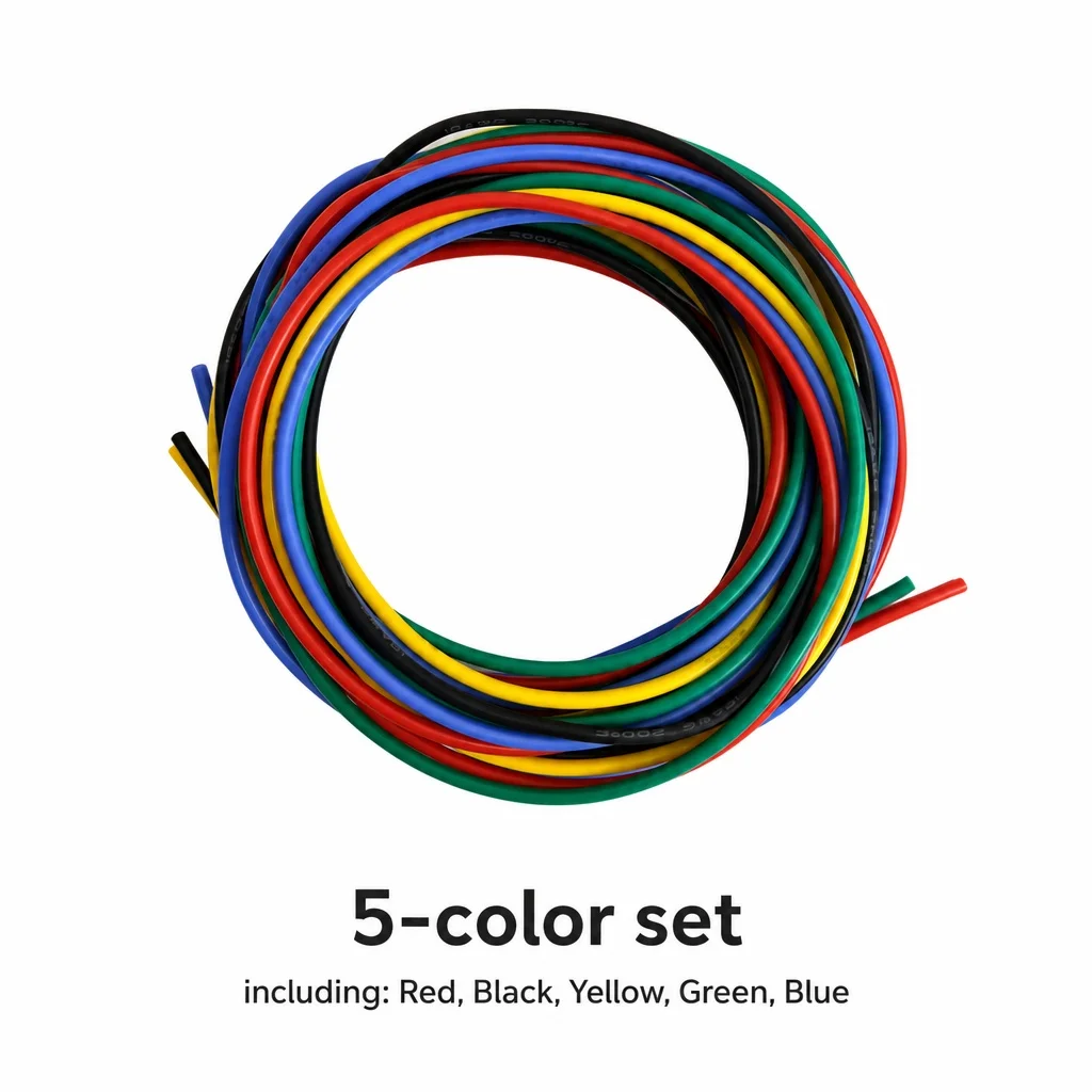 Soft Silicone Wire 5 Color Set 5x1.5m/5x3m/5x5m18/20/22/24/26/28AWG Silicone Insulation Skin Tin Plated Copper Wire