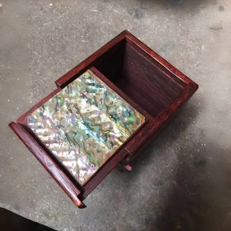 Square Rosewood Jewelry Box With Inlaid Abalone Shell Secret Mechanism Storage Case For Bracelet Trinket Decor
