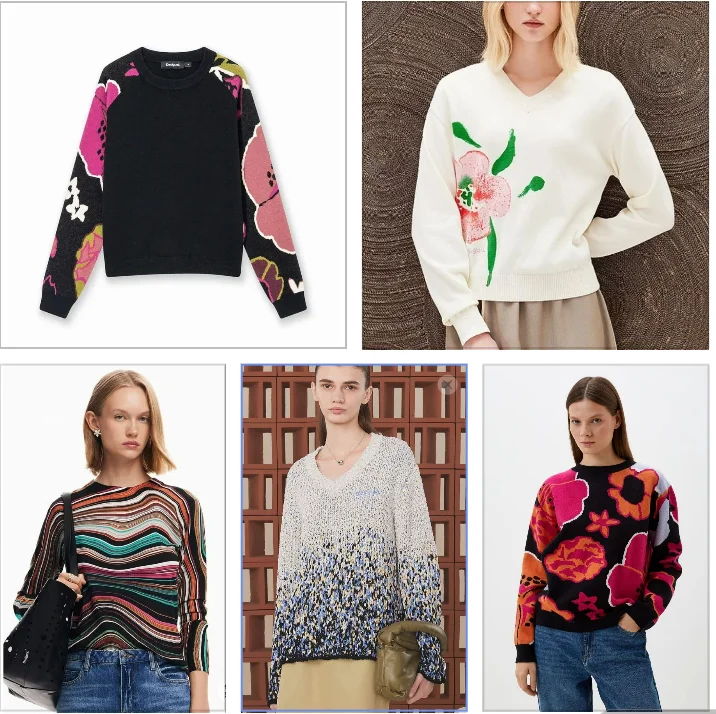 Foreign trade original single Spanish autumn and winter new crew-neck jacquard flower sweater