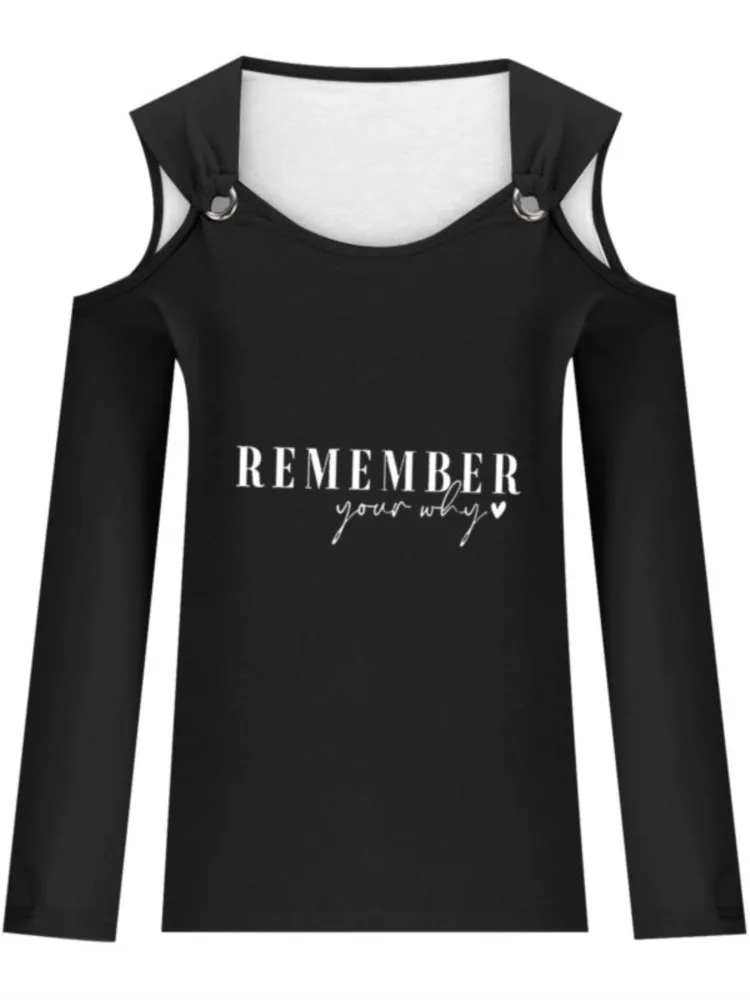 Fashion T Shirt Women Casual Black Long Sleeve Y2k Tops Fashion Print Off Shoulder Pulovers Spring Autumn 2023 New Arrivals