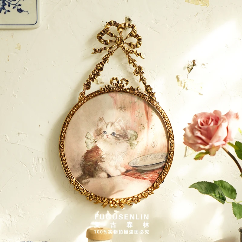 European-style Metal Copper-like Antique Relief Golden Photo Frame Round Mirror Wall Art Decoration Hanging Craft Picture Frames