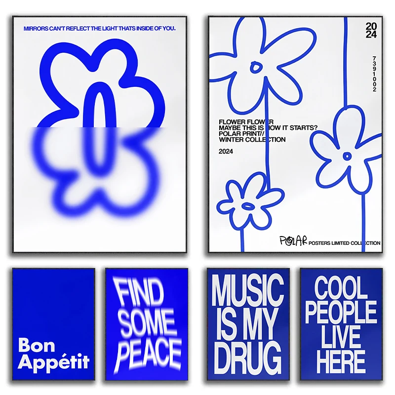 

Постеры серии Blue: модные современные настенные картины с размытыми цветами на холсте для гостиной, домашнего декора, подарки