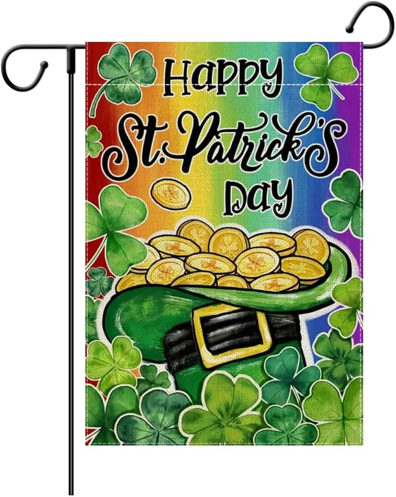 Happy St Patricks Day Garden Flag 12.5 x 18 Inch Lucky Shamrock Clovers Decorative Double Sided Flag for Farmhouse Yard Outd EEZ