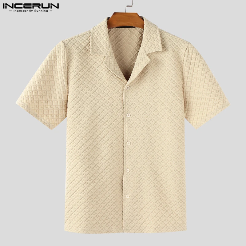 

INCERUN Мужская рубашка, однотонная, с лацканами, с коротким рукавом, летняя повседневная мужская одежда, уличная одежда, 2025 г., мужские рубашки в корейском стиле, топы, S-5XL