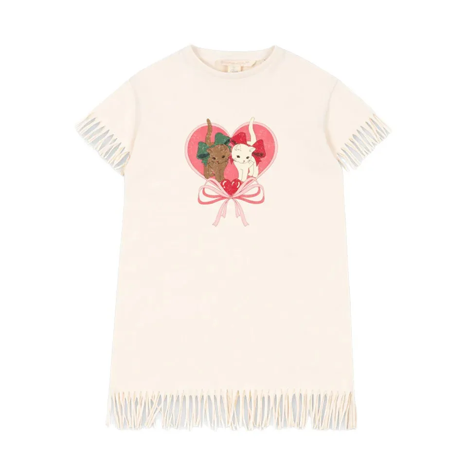 Summer Kids Dress  Cherry Printed Girls' Dress Sundress Tassel Girls' T-shirt Tight Pants Set Casual Children's Clothing