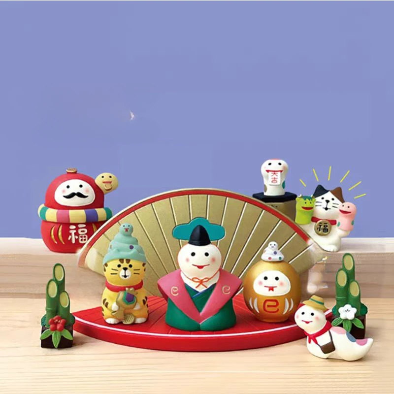 Ano novo gato mini ornamentos sorte gato artesanato estilo japonês kawaii cobra resina estatueta criativo na moda presentes decorativos 2025